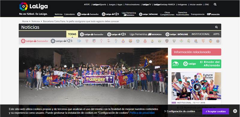 موقع La Liga الإسباني يكتب عنا
رابطة مشجعي برشلونة الرسمية في مصر.

Laliga.es wrote about us Barcelona Cairo Fans Official Supporters 

http://www.laliga.es/noticias/barcelona-cairo-fans-la-pena-azulgrana-que-todo-egipcio-debe-conocer
